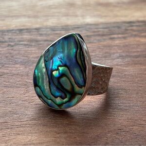 Large Bright Abalone Shell Sterling Silver Ring size 8
